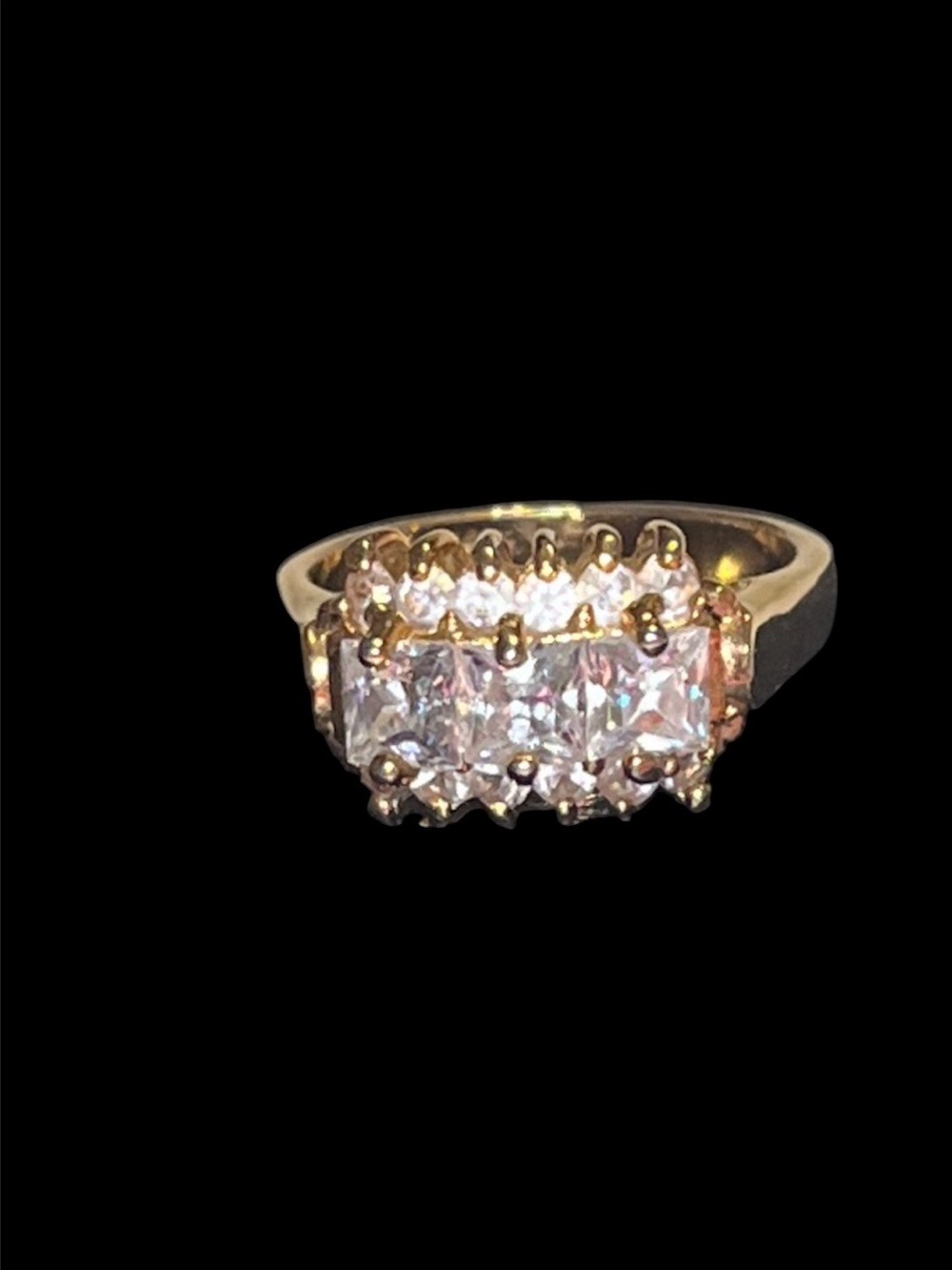 Vintage Roman Co. Gold Tone Princess Cut Austrian Crystal Ring